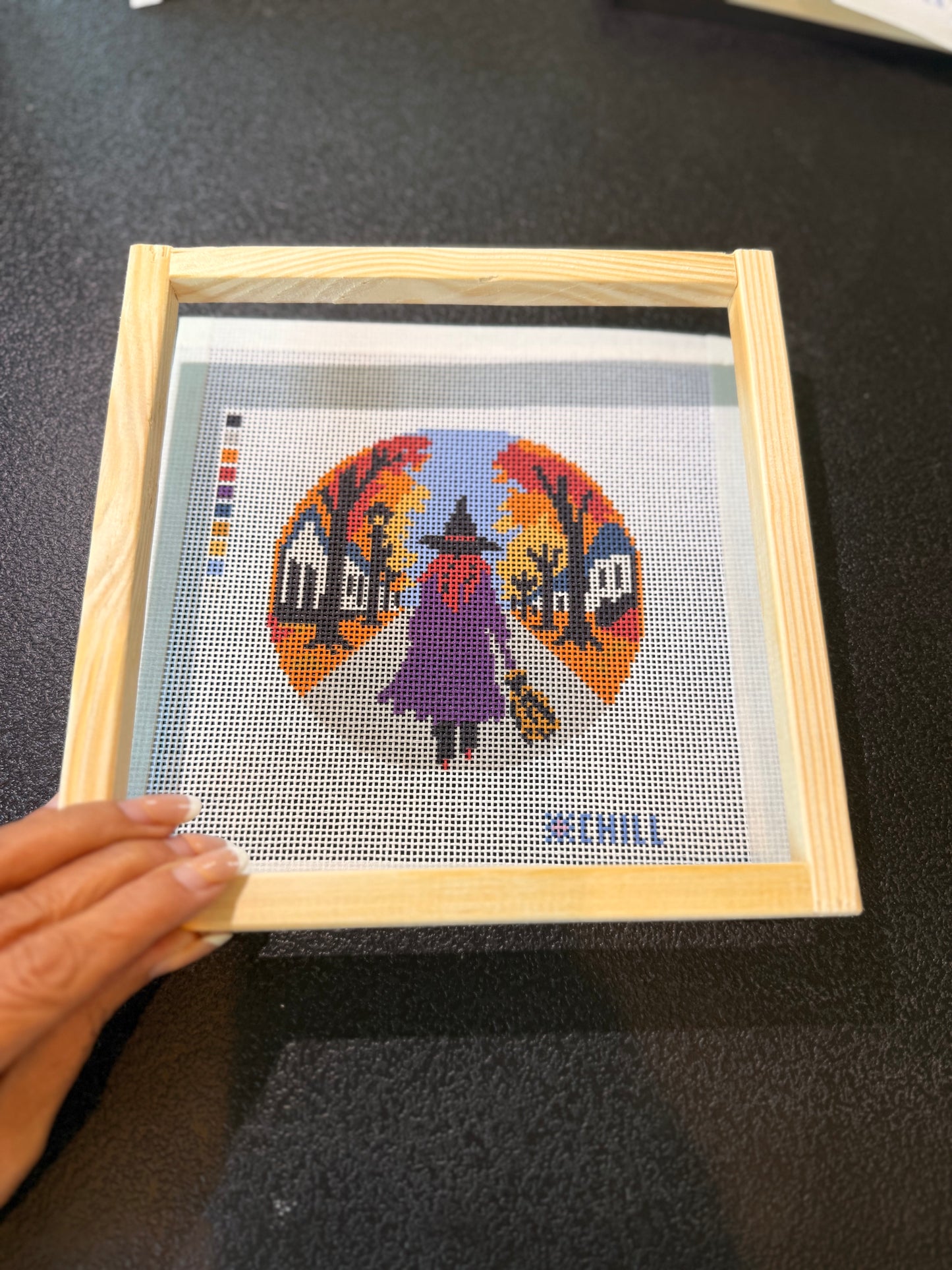 Halloween Witch Needlepoint Canvas – Night Walk Spooky Sunset Design