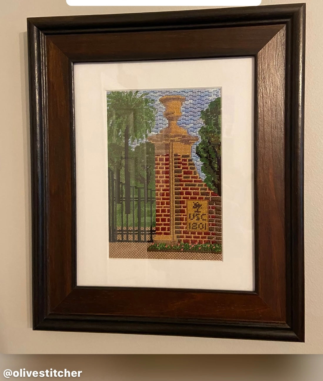 South Carolina Brick Gate Needlepoint Canvas | Palmetto Campus Landmark - 8x10 canvas on 18 mesh