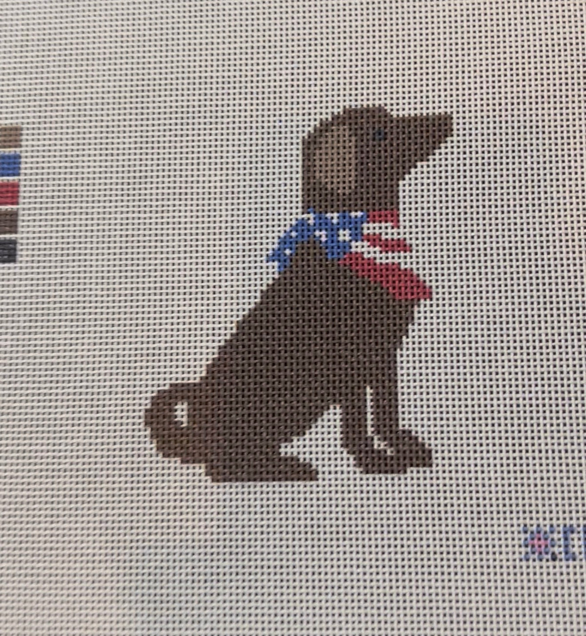 Personalized Patriotic Dog Key Fob Needlepoint Canvas – Brown Lab