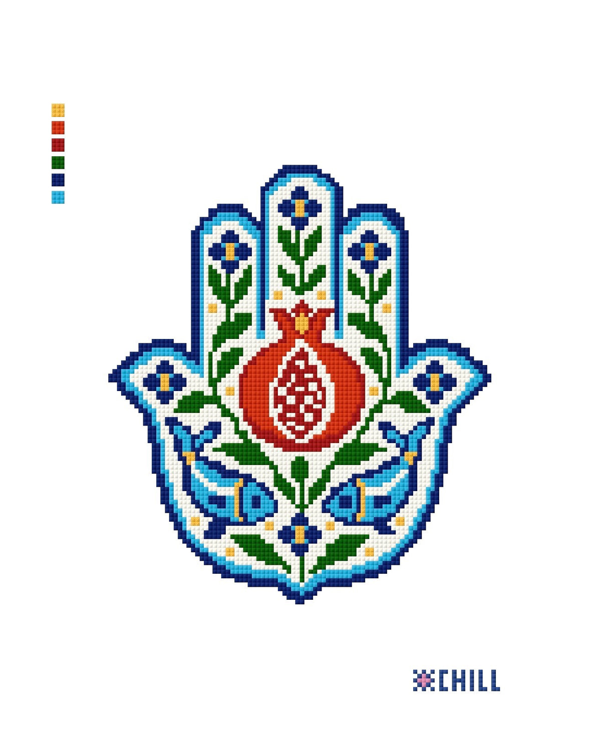 Hamsa (Khamsa) Needlepoint Canvas | Pomegranate & Fish | Blessing and Abundance Design - 8x10 canvas on 18 ct mesh 🪬