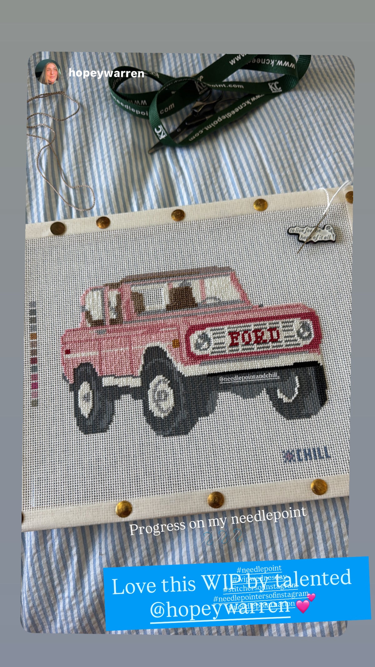 Vintage Truck Needlepoint Canvas | Pink Retro Truck Needlepoint Design