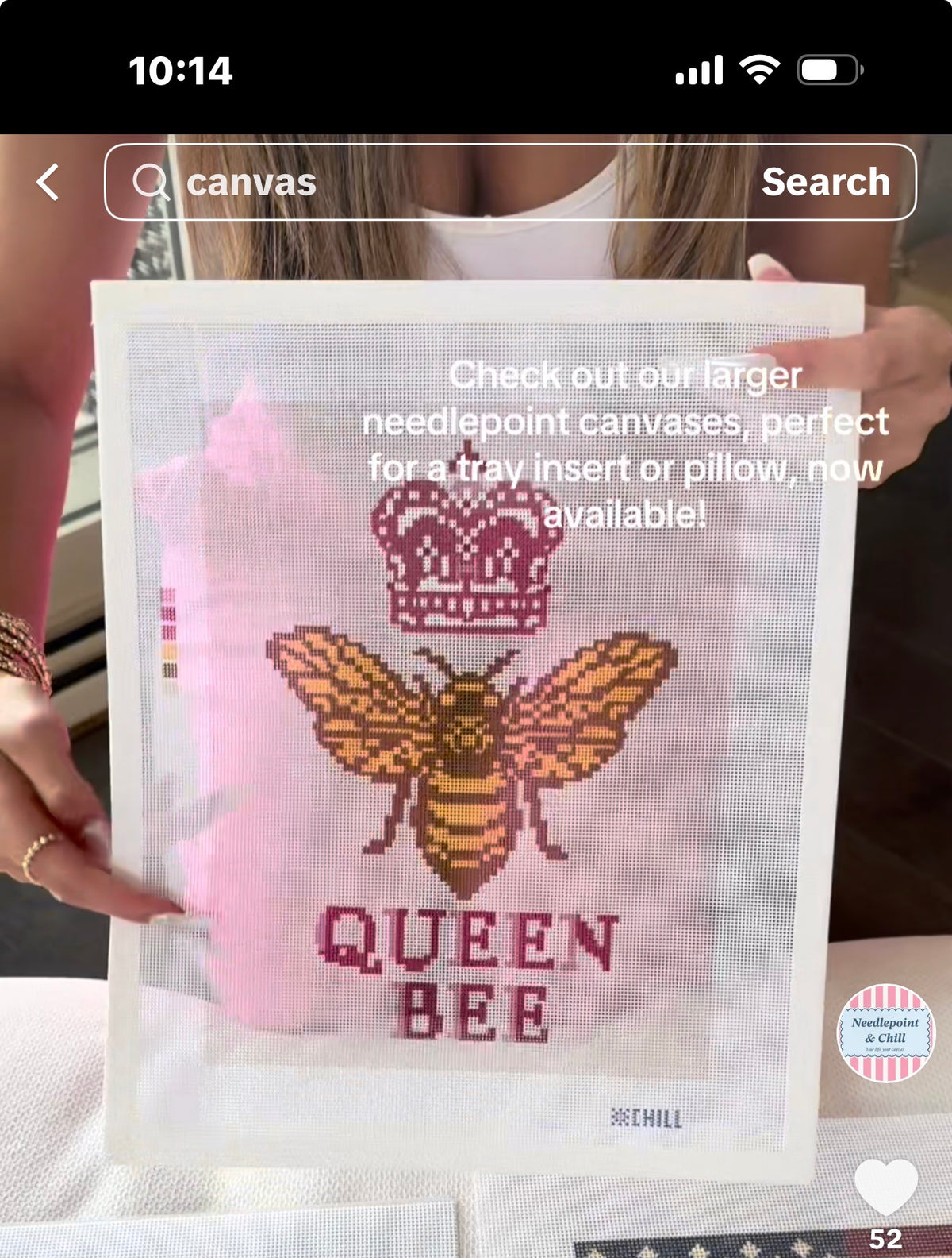 Custom Queen Bee Needlepoint Canvas – Large Size, Burgundy & Beige