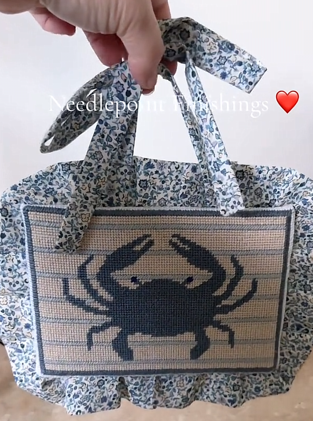 Blue Crab Needlepoint Canvas – Finished Piece – Needlepoint & Chill
