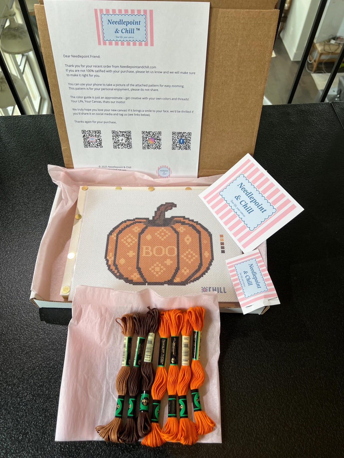 Boo Pumpkin Needlepoint Kit – Finished Piece – Needlepoint & Chill
