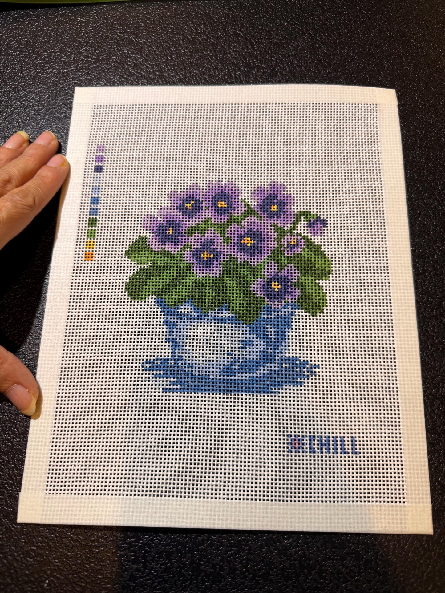 Violets in Blue Pot Needlepoint Canvas – Flower Series