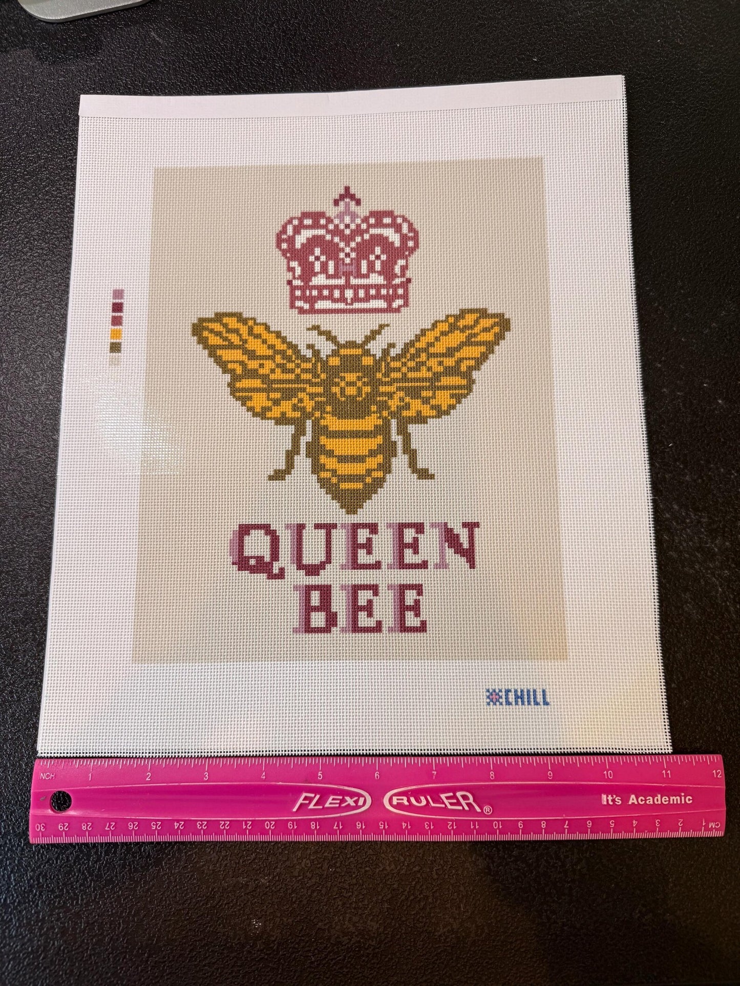 Queen Bee Large Size Needlepoint Canvas – Finished Piece – Needlepoint & Chill