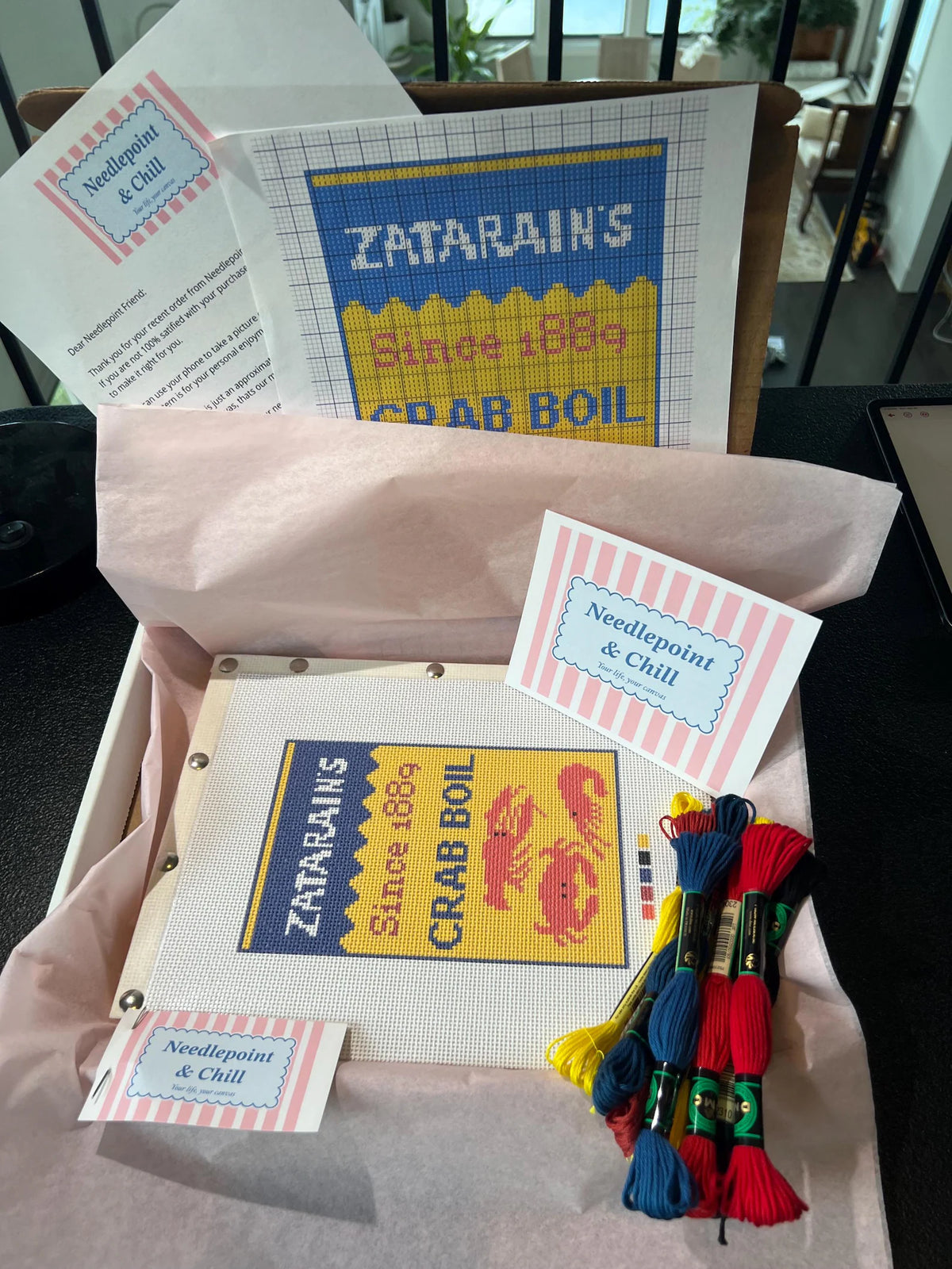 Crab Boil Needlepoint Kit β Full Contents β Needlepoint & Chill