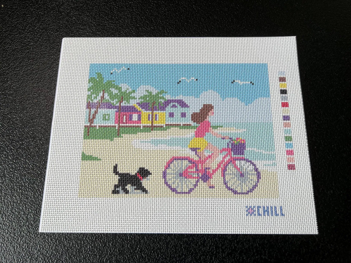 Beach Cruiser Needlepoint Canvas – Stitched Example – Needlepoint & Chill