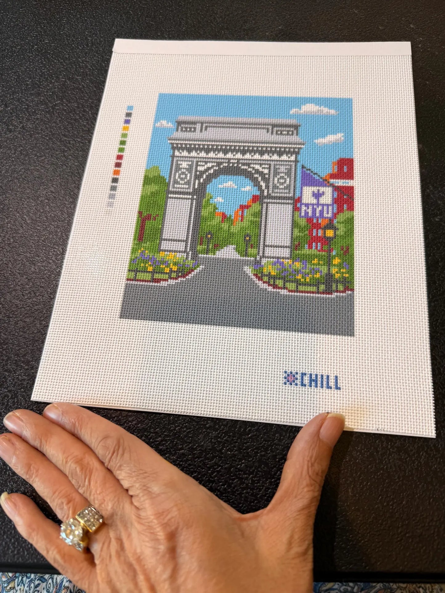 NYC Arch Campus Needlepoint Canvas – Full View – Needlepoint & Chill