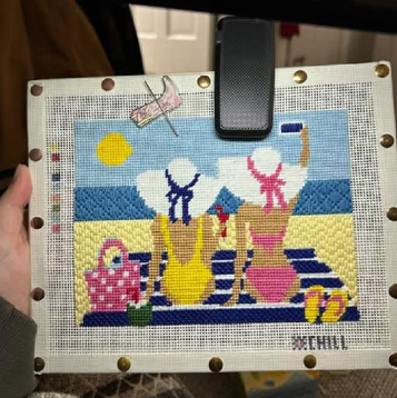 Seaside Selfie Needlepoint Canvas – Finished Piece – Needlepoint & Chill