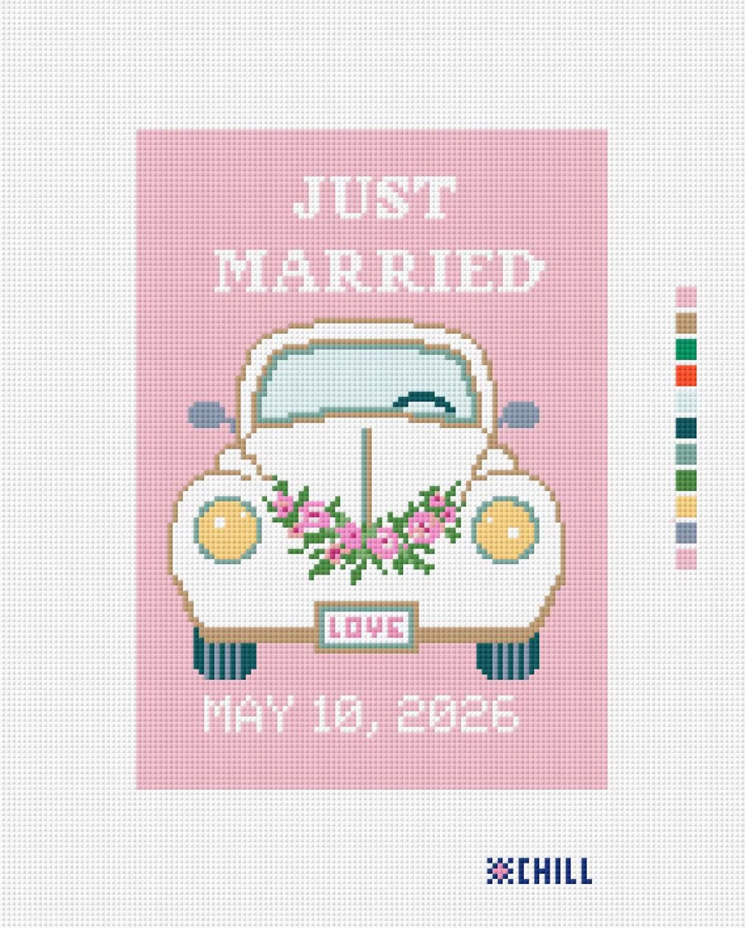 Just Married Needlepoint Canvas – Custom Wedding Date Design – Needlepoint & Chill