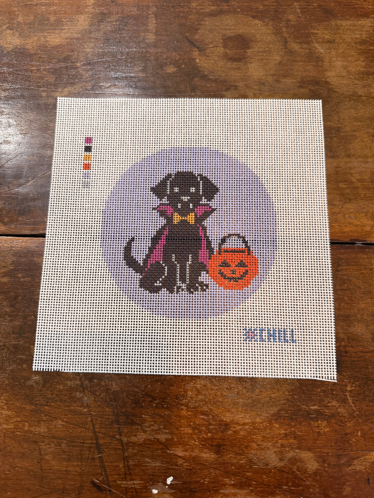 Halloween Needlepoint Canvas – Vampire Puppy Dog Black Lab Design