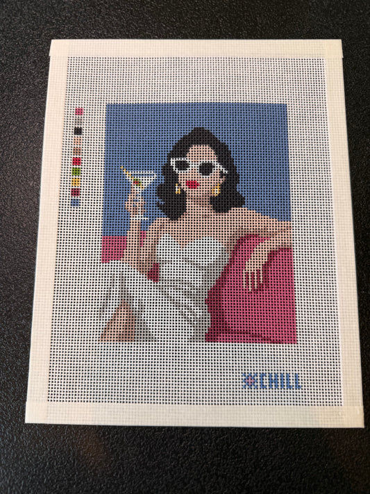 Martini on the Pink Couch Needlepoint Kit (includes threads and Stretcher Bars) | Cocktail Chic Collection (Copy)