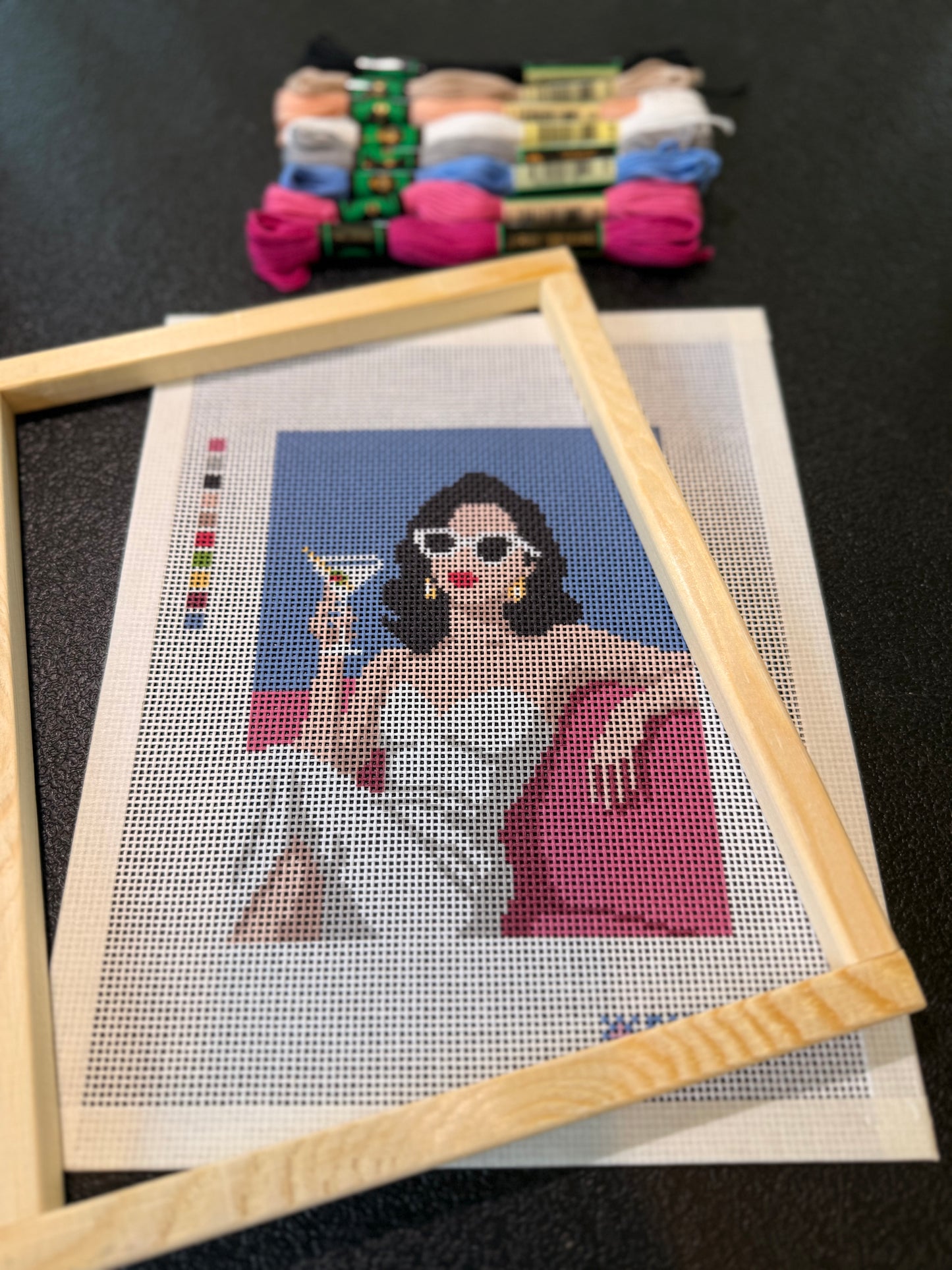 Martini on the Pink Couch Needlepoint Kit (includes threads and Stretcher Bars) | Cocktail Chic Collection (Copy)