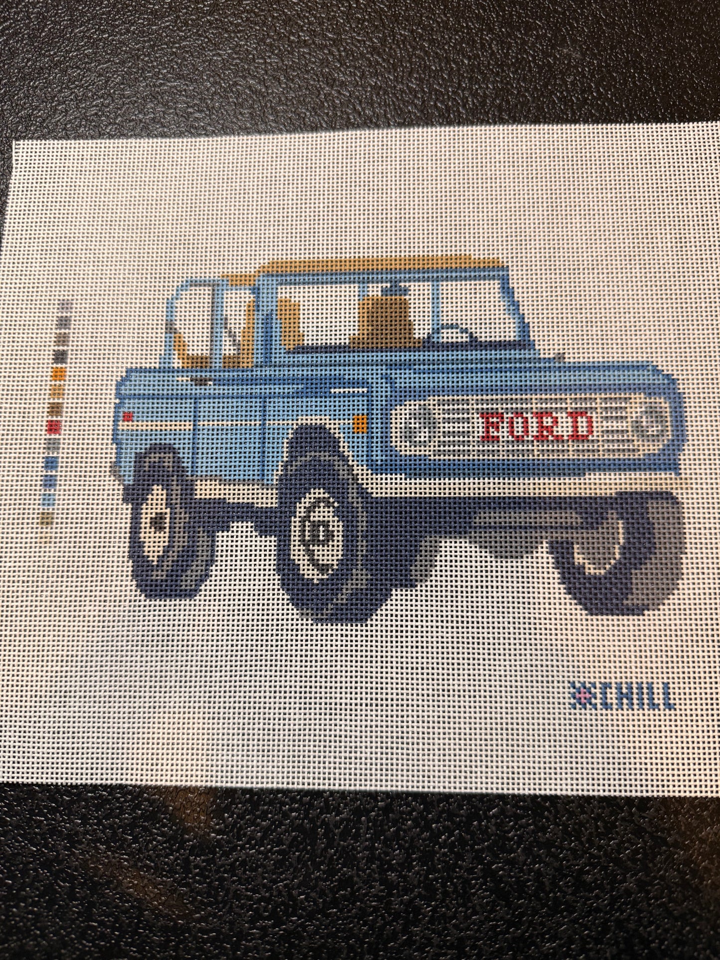 Blue Vintage Pickup Truck Needlepoint Canvas | Retro Truck Needlepoint Design
