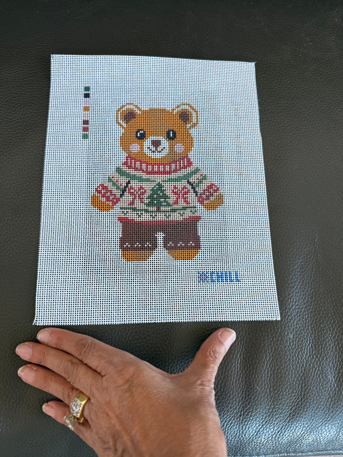 Christmas Teddy Bear Needlepoint Kit – Fair Isle Sweater, 14 Mesh | Winter Chill Collection