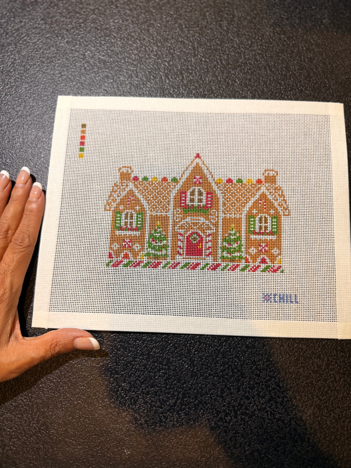 Gingerbread House Christmas Needlepoint Canvas – Full View – Needlepoint & Chill