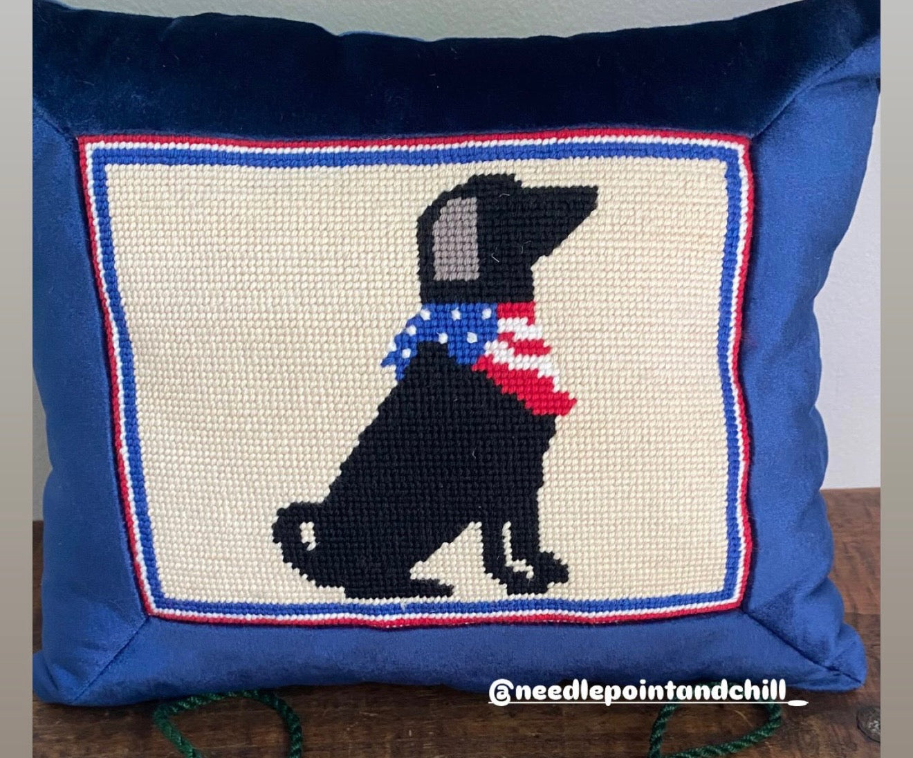 Patriotic Dog Needlepoint Canvas – Finished Piece – Needlepoint & Chill