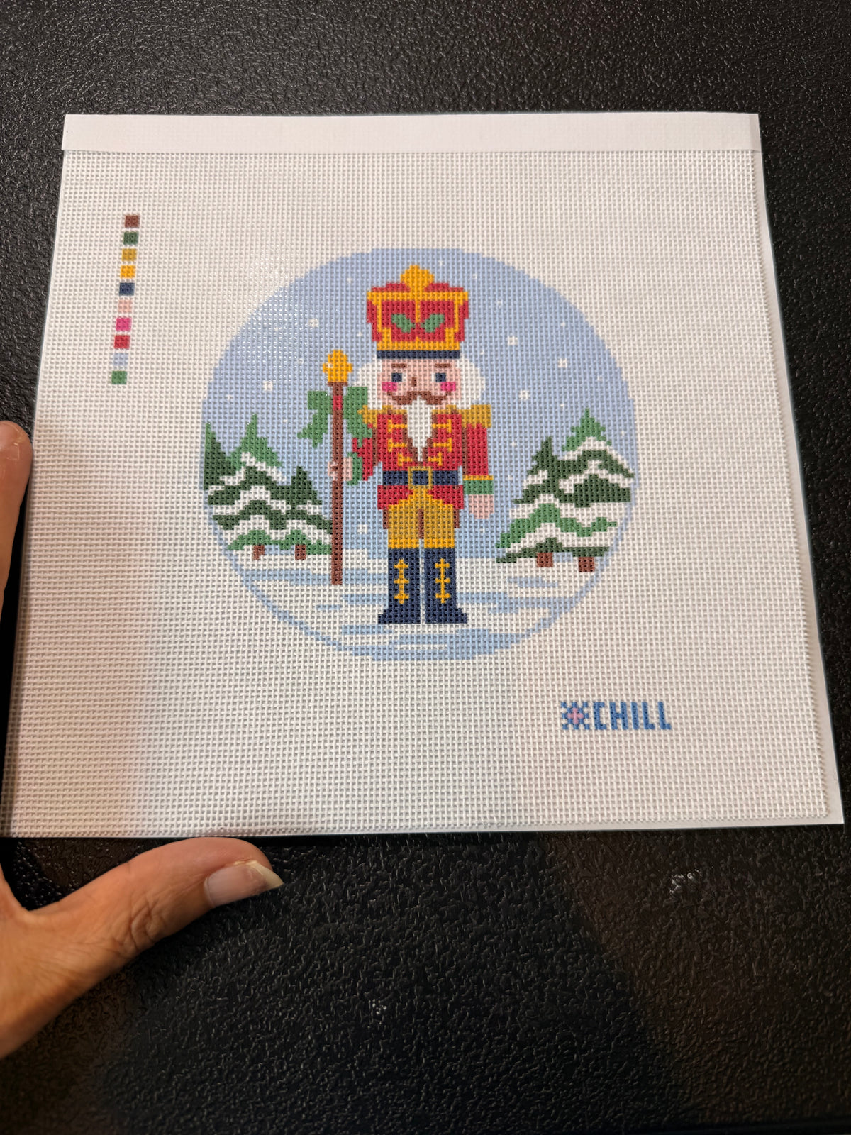 Christmas nutcracker needlepoint canvas, round 5x5 design on 8x8 18 mesh canvas
