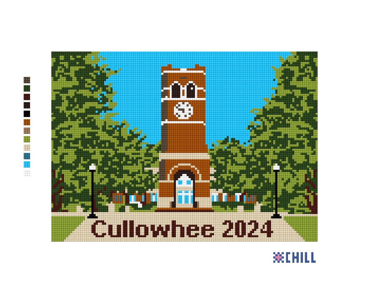 Cullowhee Campus Clock Needlepoint Canvas | Western North Carolina College Landmark - 8x10 canvas -18 mesh