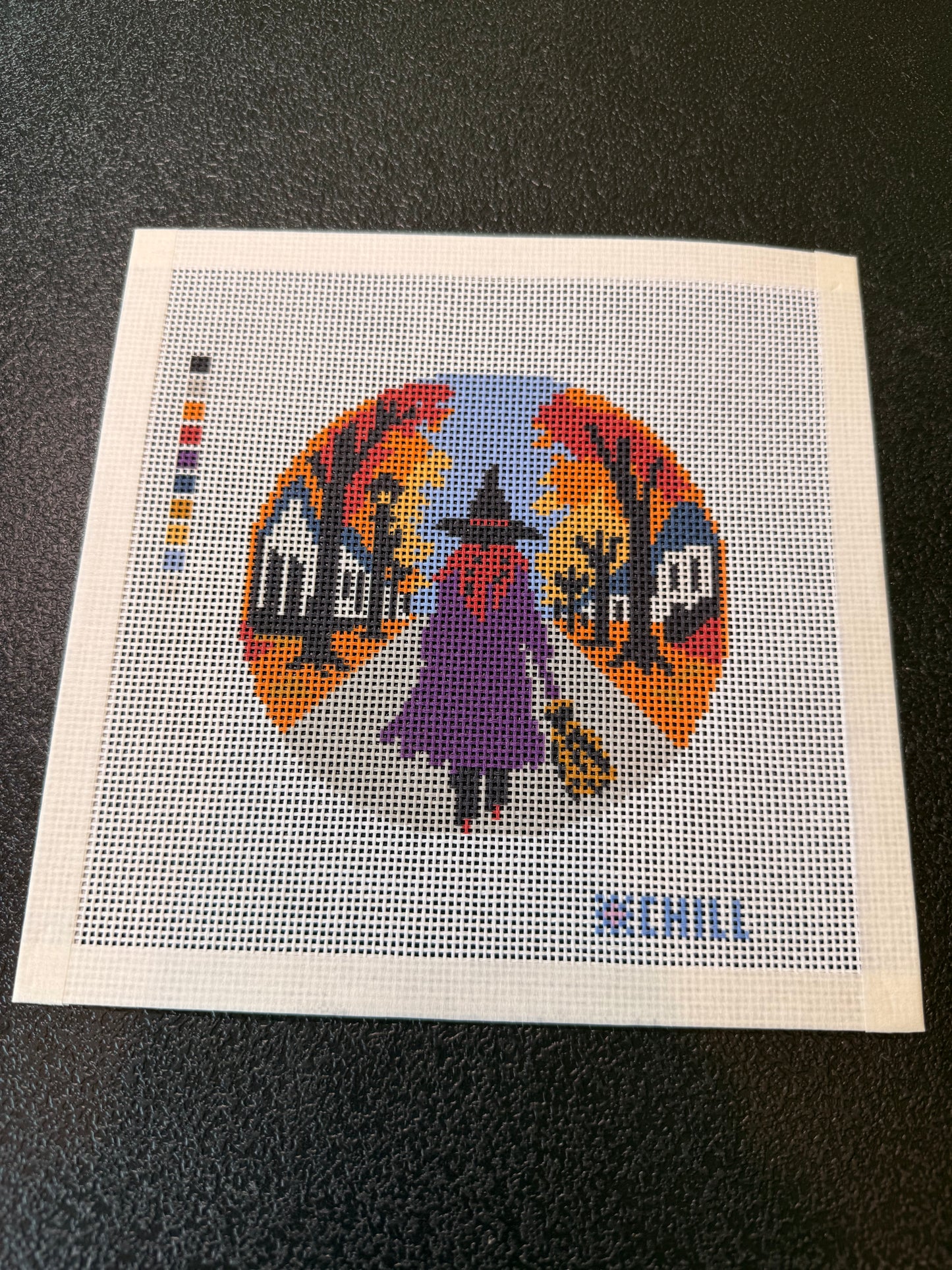 Halloween Witch Needlepoint Canvas – Night Walk Spooky Sunset Design