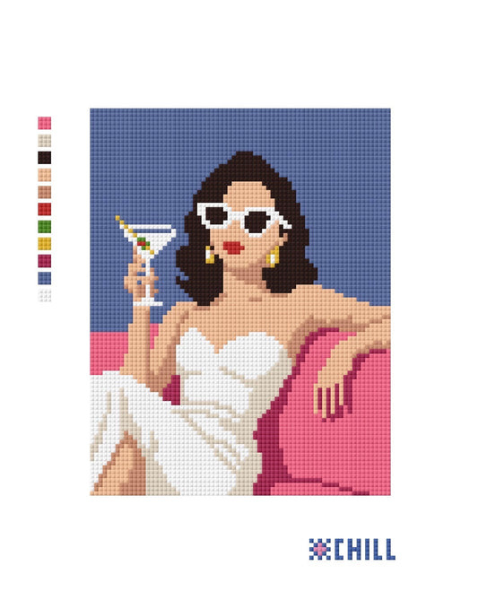 Martini on the Pink Couch Needlepoint Canvas – Cocktail Chic Collection – Needlepoint & Chill