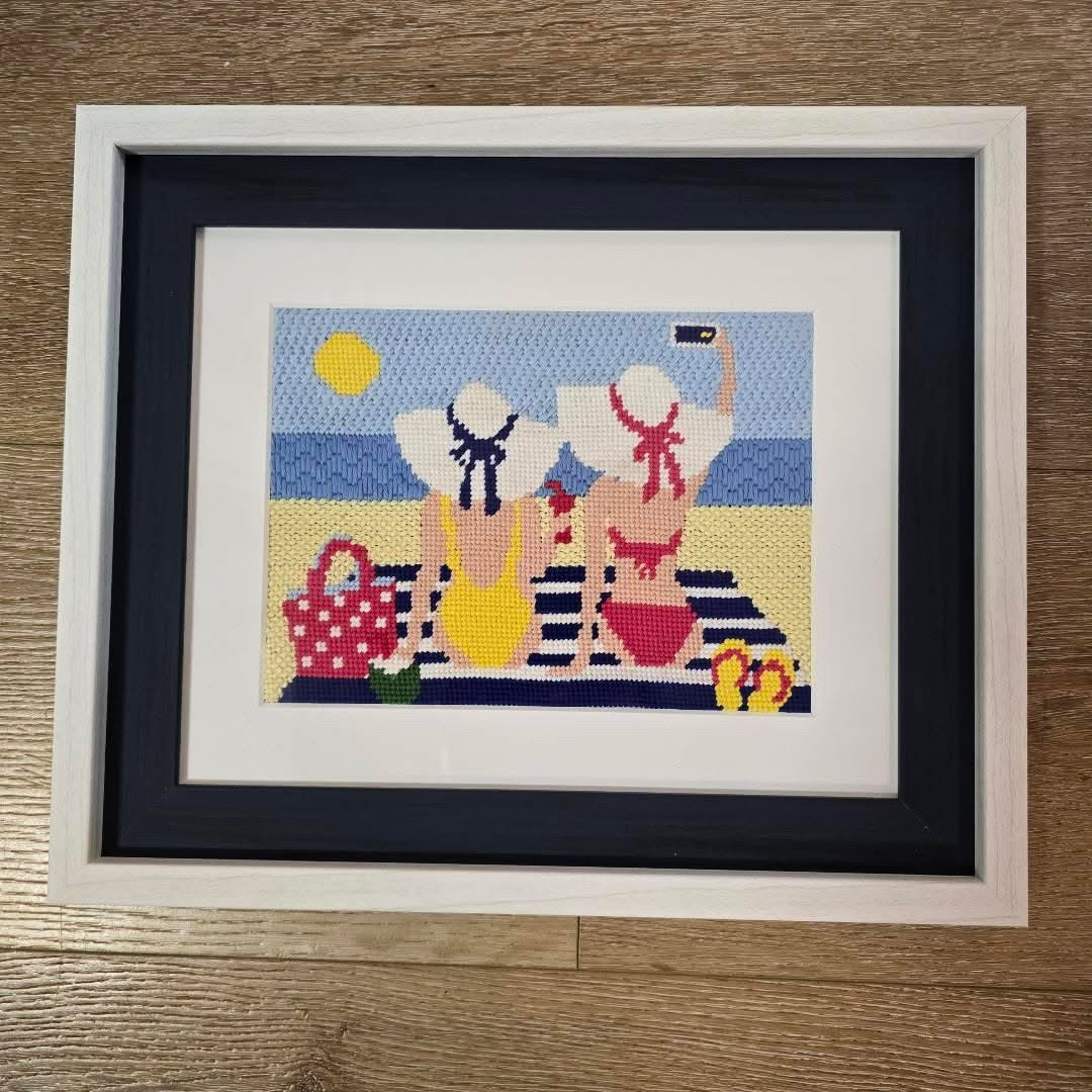 Seaside Selfie Needlepoint Canvas – Full View – Needlepoint & Chill