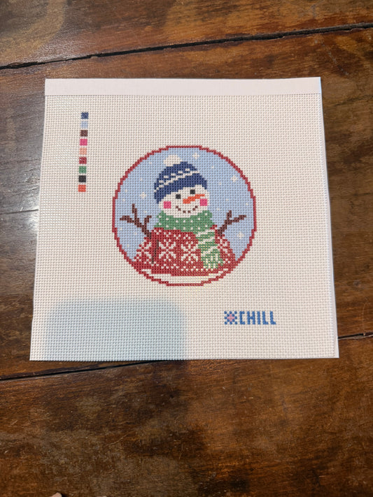 Snowman Christmas Needlepoint Ornament Canvas – Round | Winter Chill Collection