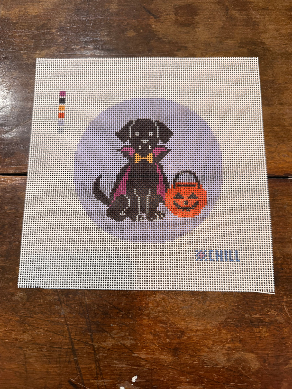 Halloween Needlepoint Canvas – Vampire Puppy Dog Black Lab Design
