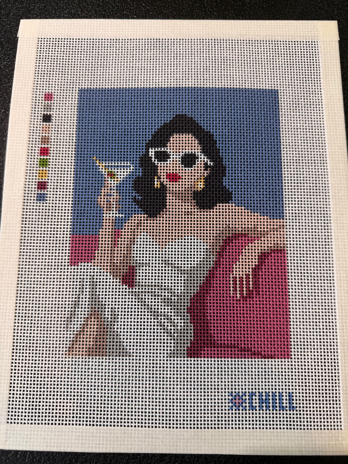 Martini on the Pink Couch Needlepoint Kit (includes threads and Stretcher Bars) | Cocktail Chic Collection (Copy)