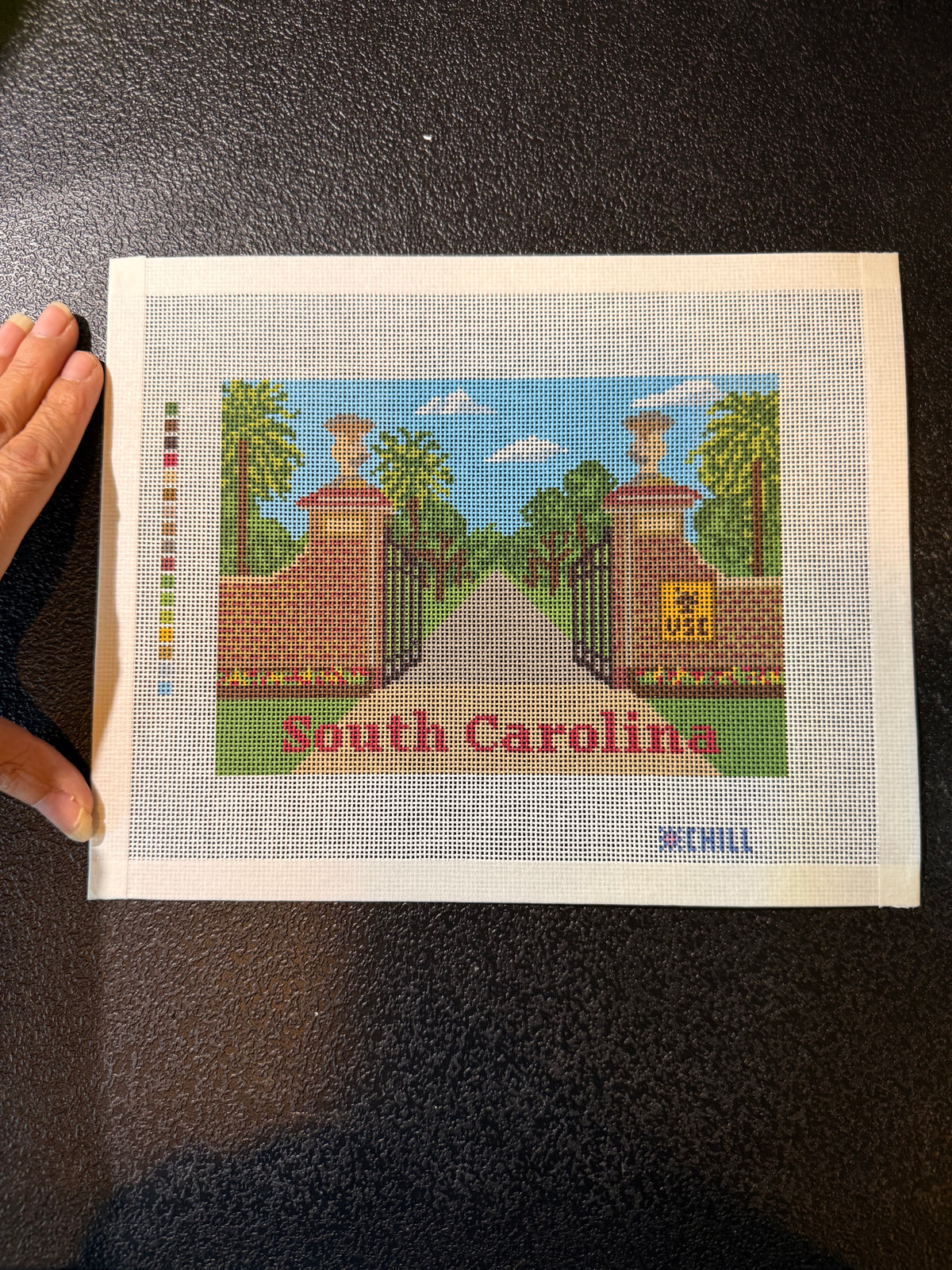 South Carolina Brick Gates Needlepoint Canvas- 2nd edition | Palmetto Campus Landmark - 8x10 canvas on 18 mesh
