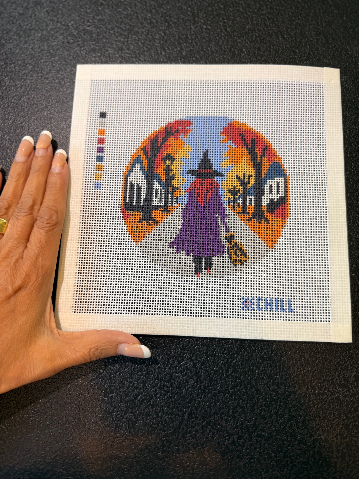 Halloween Witch Needlepoint Canvas – Night Walk Spooky Sunset Design