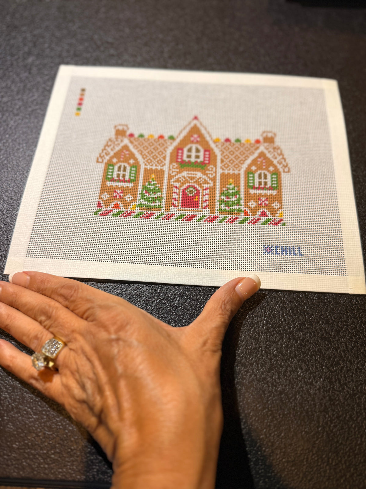 Gingerbread House Christmas Needlepoint Canvas – Finished Piece – Needlepoint & Chill