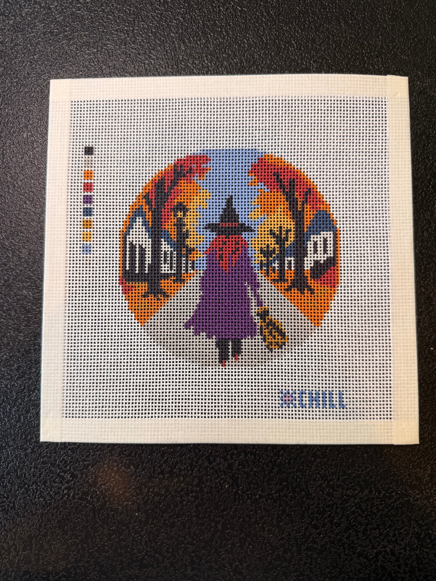 Halloween Witch Needlepoint Canvas – Night Walk Spooky Sunset Design