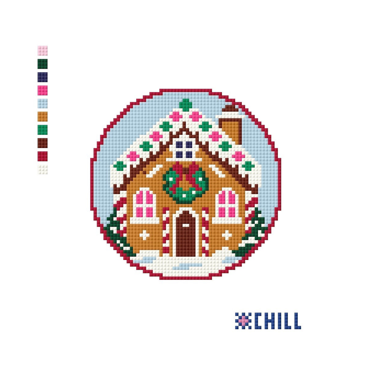 Gingerbread House Christmas Needlepoint Ornament Canvas – Round | Winter Chill Collection
