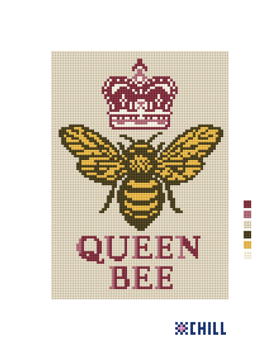 Custom Queen Bee Needlepoint Canvas – Large Size, Burgundy & Beige