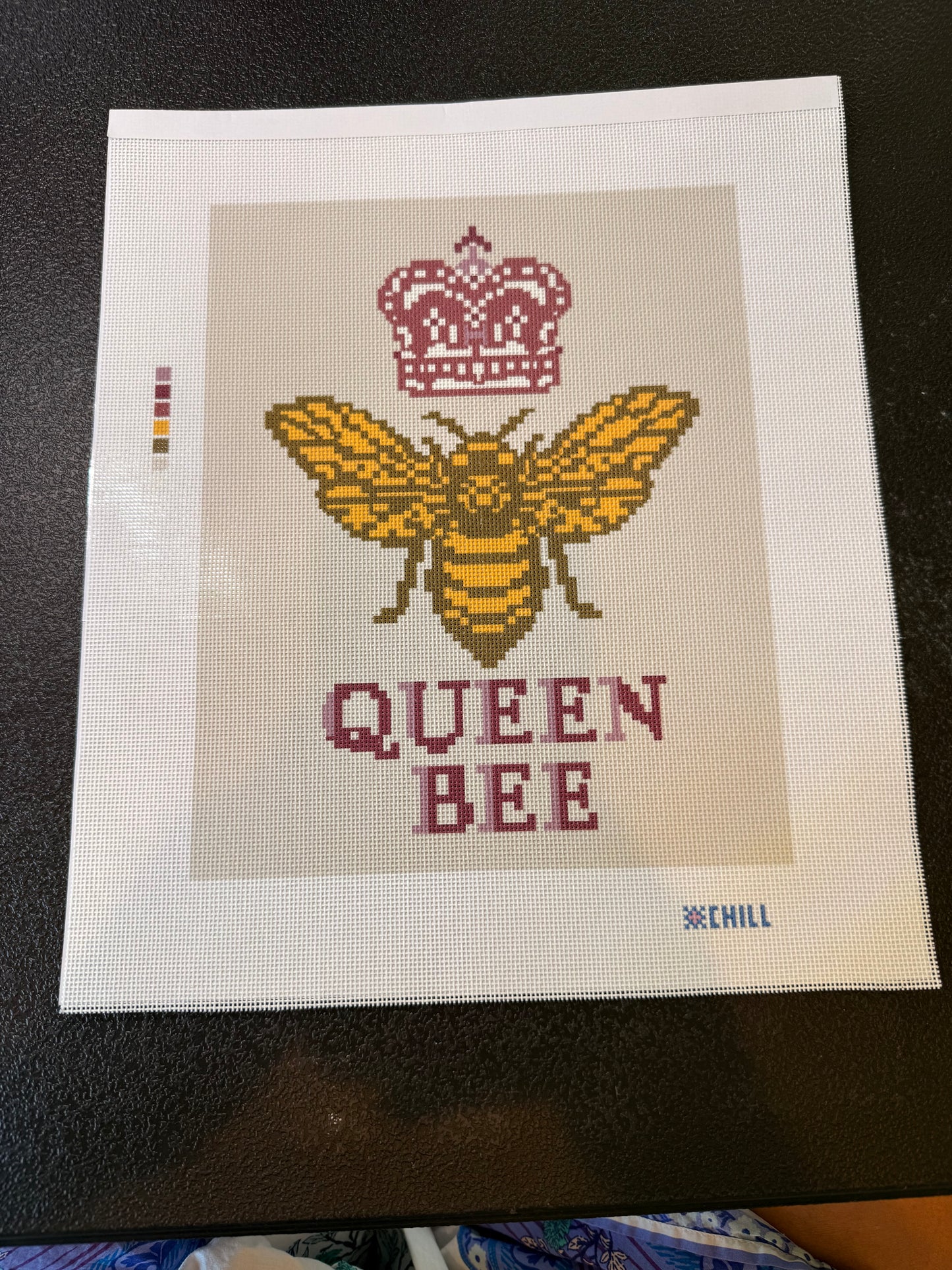 Custom Queen Bee Needlepoint Canvas – Large Size, Burgundy & Beige