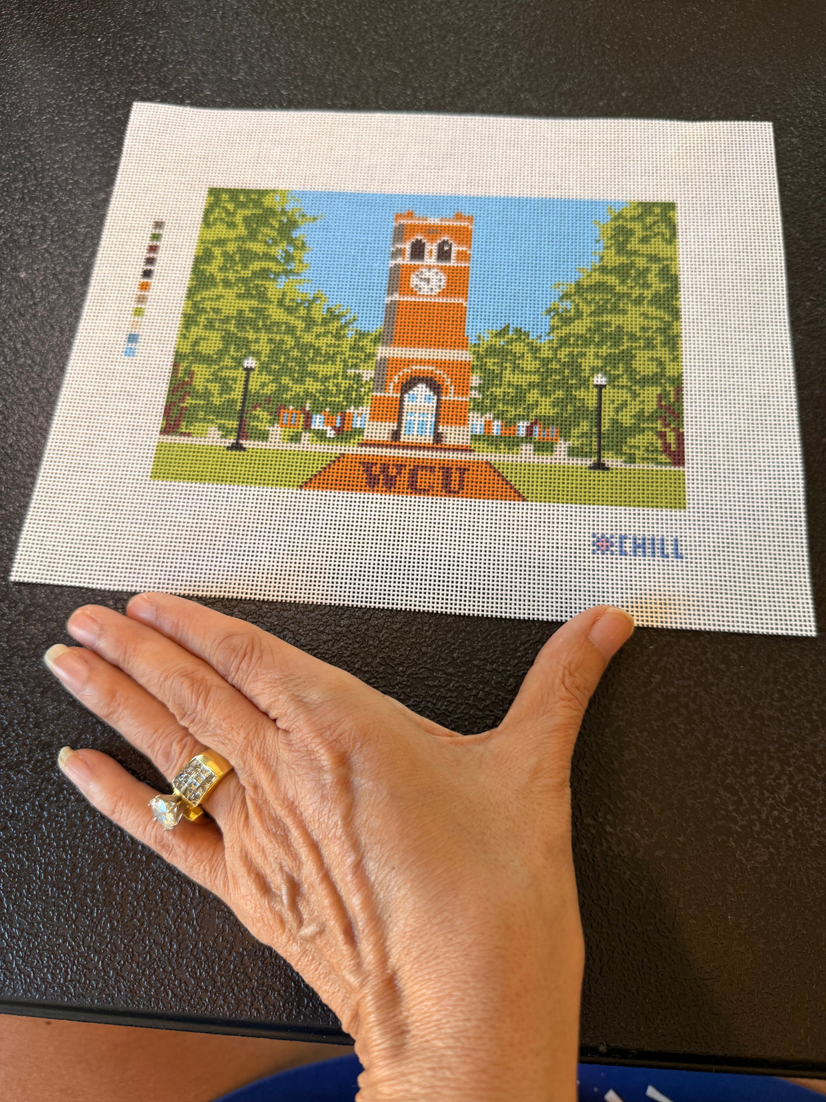 Cullowhee Campus Clock Needlepoint Canvas | Western North Carolina College Landmark - 8x10 canvas -18 mesh
