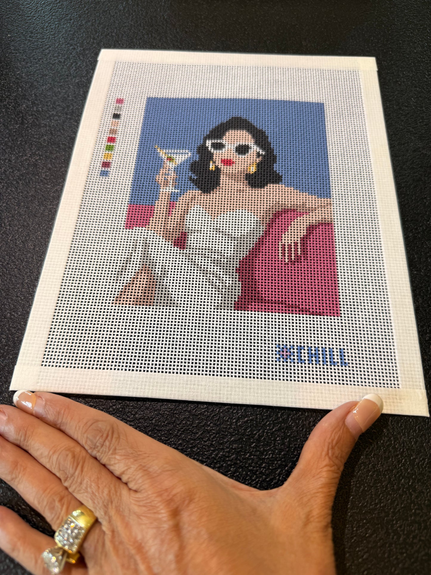 Martini on the Pink Couch Needlepoint Kit (includes threads and Stretcher Bars) | Cocktail Chic Collection (Copy)