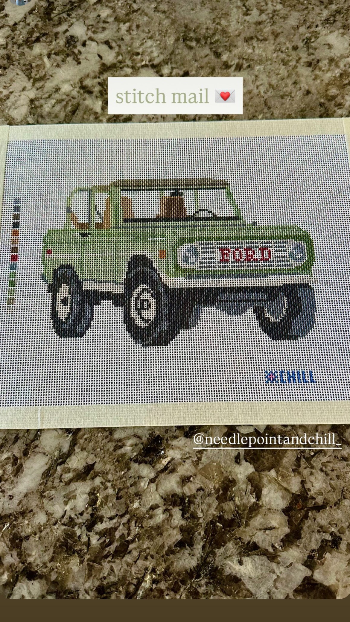 Green Vintage Pickup Truck Needlepoint Canvas | Retro Truck Needlepoint Design