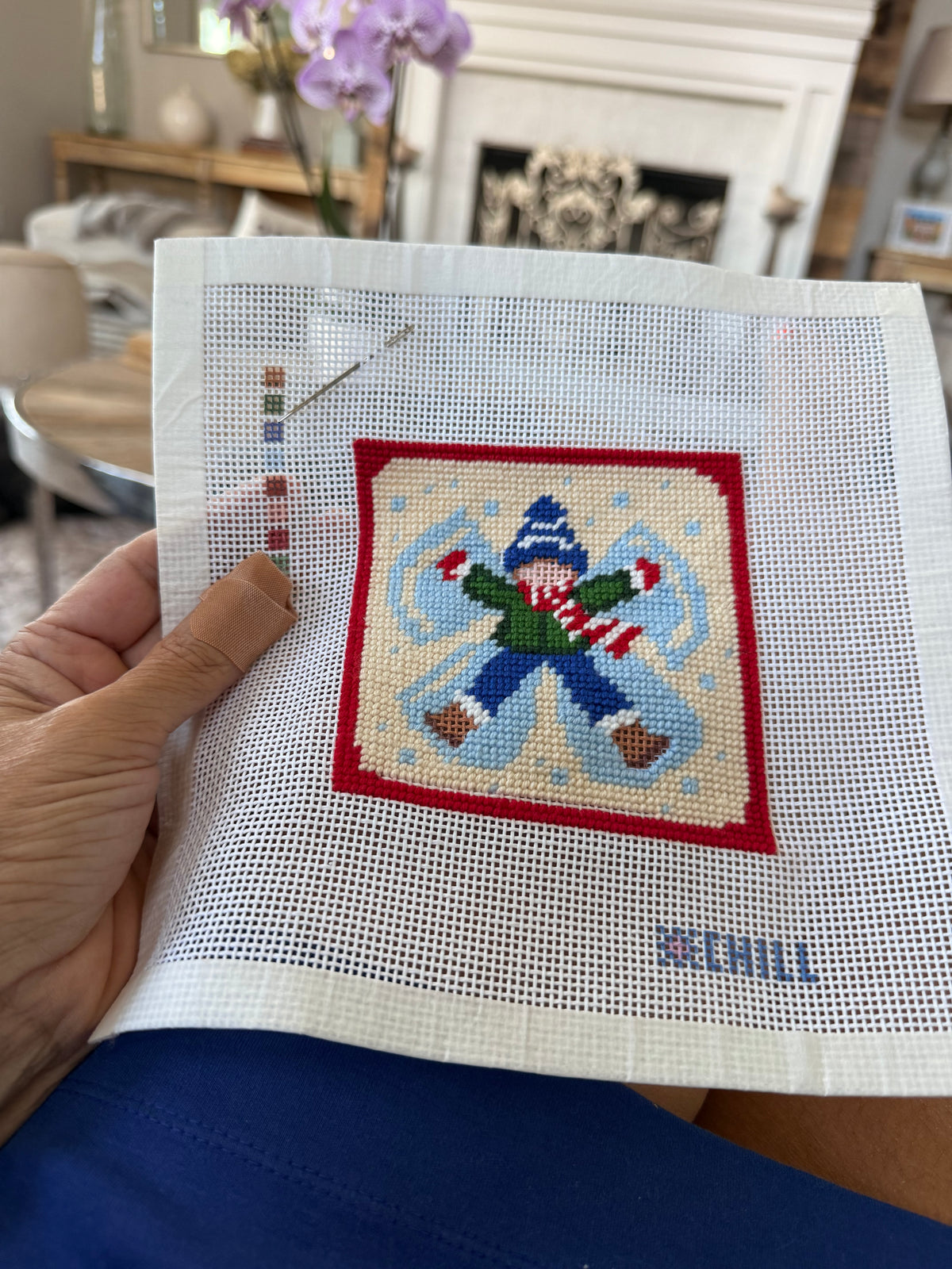 Snow Angel Boy Christmas Needlepoint Ornament Kit | Winter Chill Collection