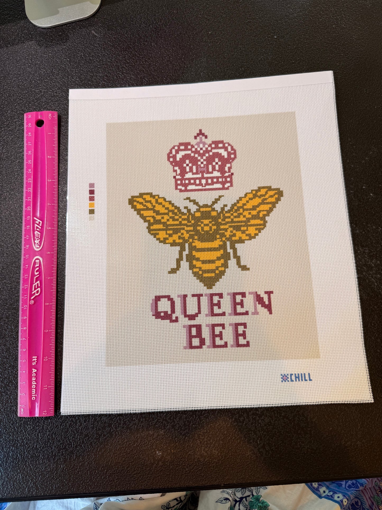 Custom Queen Bee Needlepoint Canvas – Large Size, Burgundy & Beige