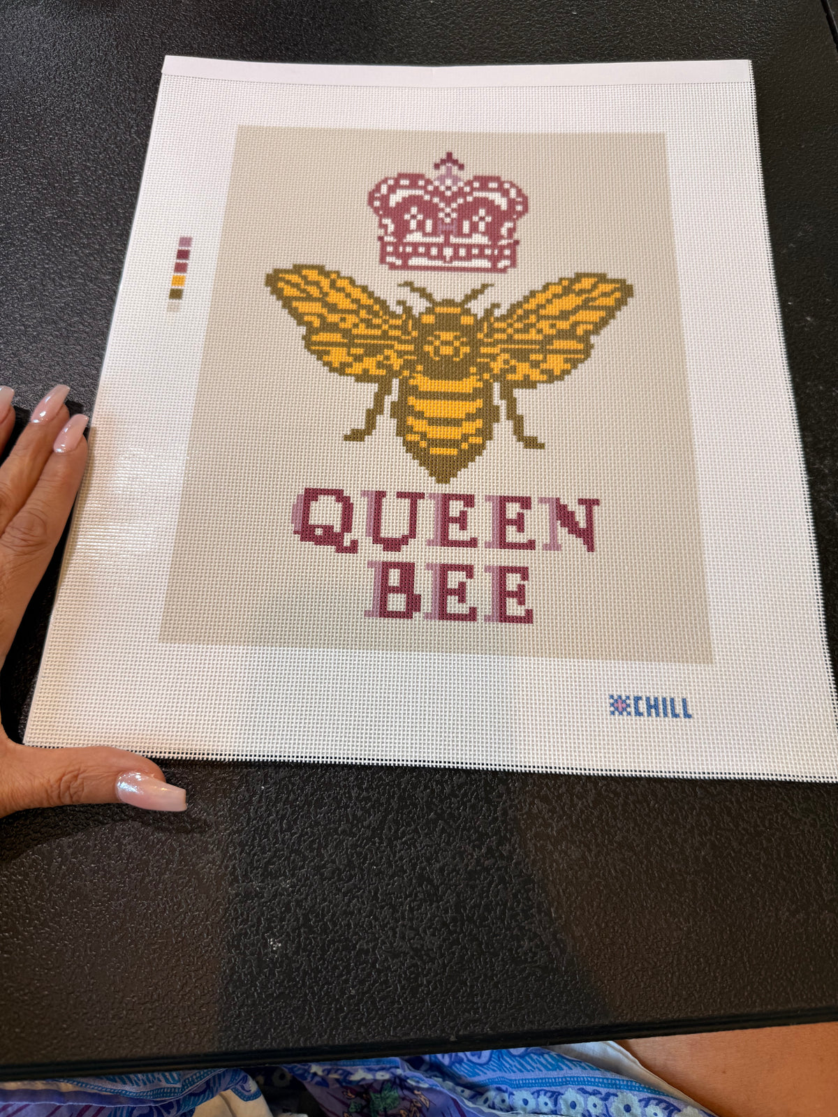 Custom Queen Bee Needlepoint Canvas – Large Size, Burgundy & Beige