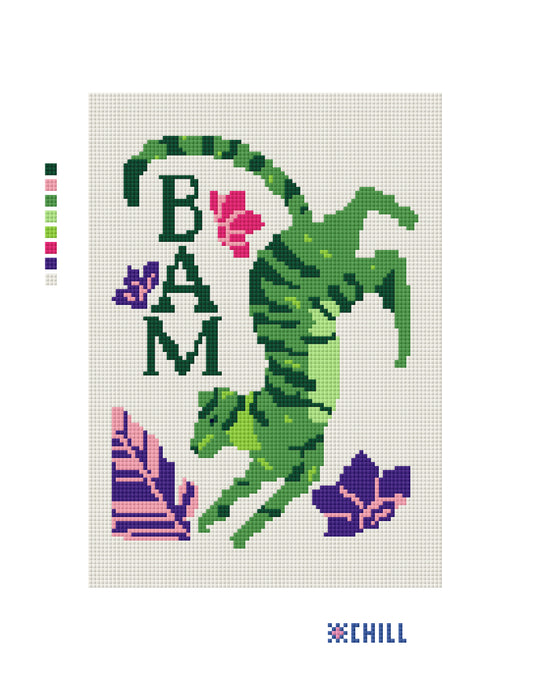 Mahjong BAM Tiger Needlepoint Canvas – Green Bamboo Tile Design – Needlepoint & Chill