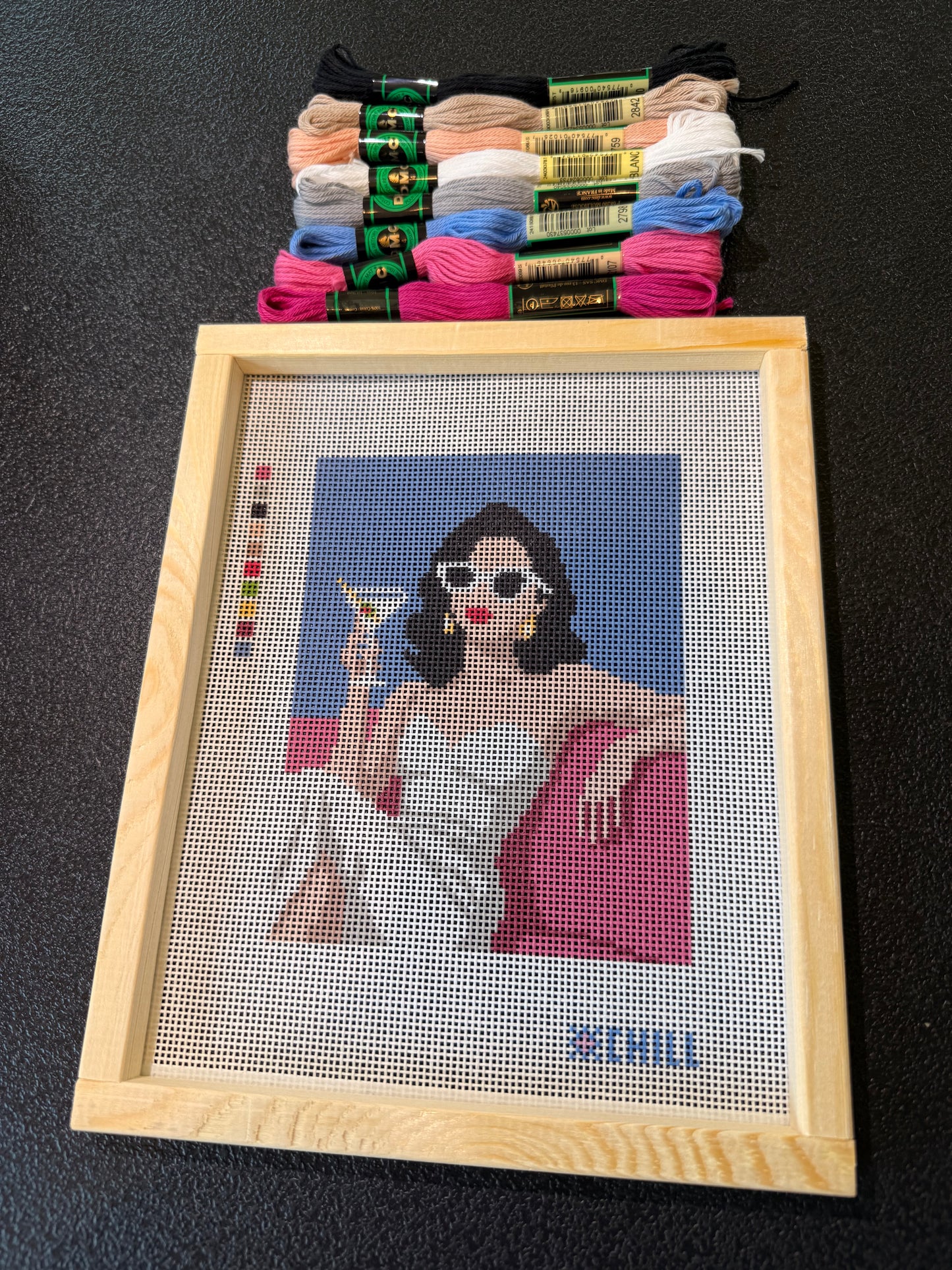 Martini on the Pink Couch Needlepoint Kit (includes threads and Stretcher Bars) | Cocktail Chic Collection (Copy)