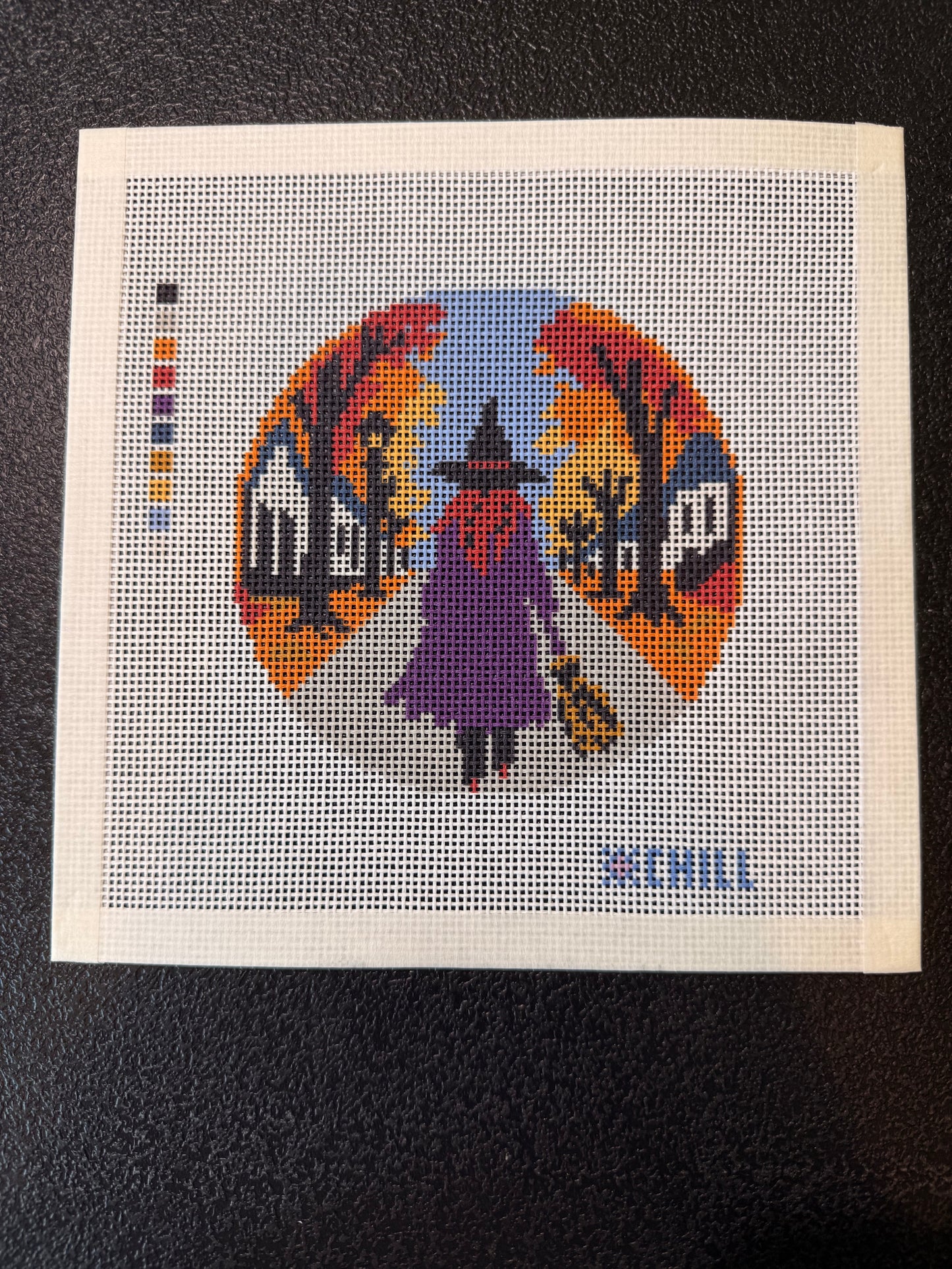 Halloween Witch Needlepoint Canvas – Night Walk Spooky Sunset Design