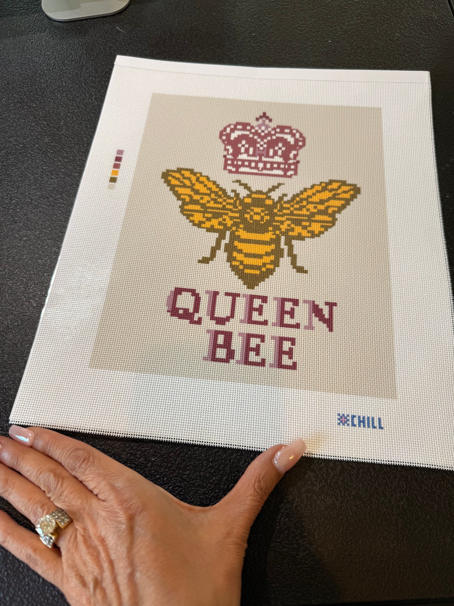 Custom Queen Bee Needlepoint Canvas – Large Size, Burgundy & Beige