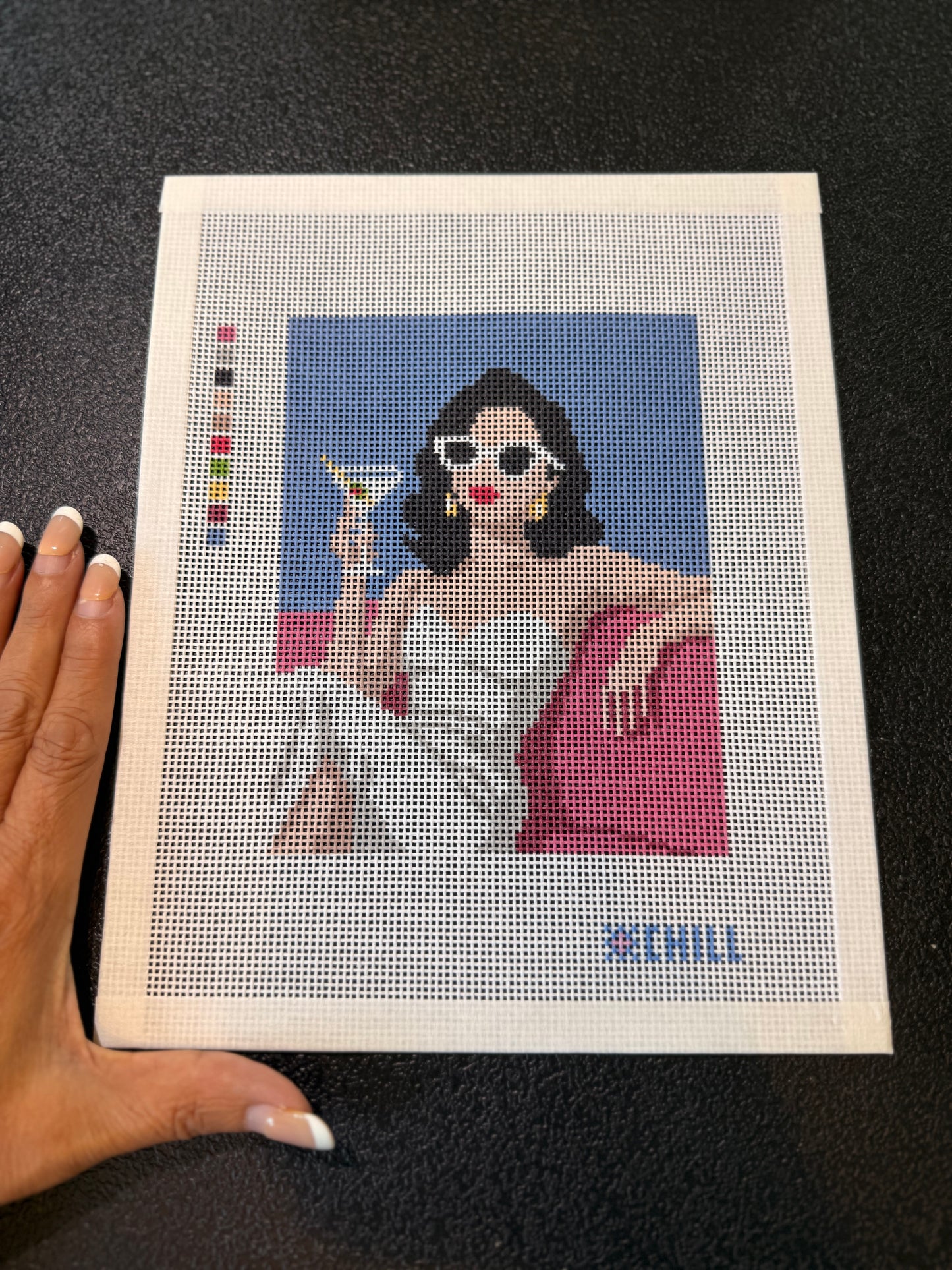Martini on the Pink Couch Needlepoint Kit (includes threads and Stretcher Bars) | Cocktail Chic Collection (Copy)