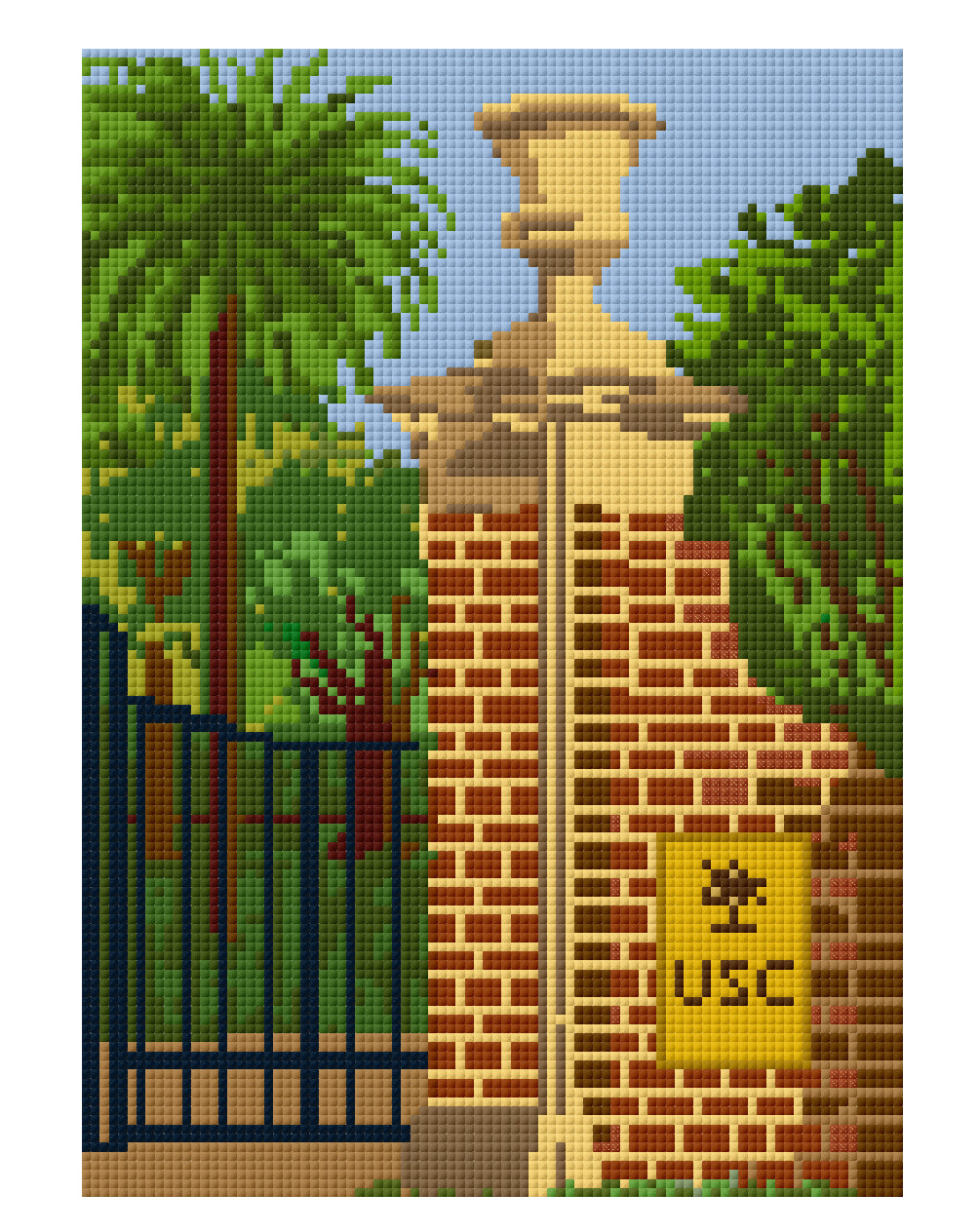 South Carolina Brick Gate Needlepoint Canvas | Palmetto Campus Landmark - 8x10 canvas on 18 mesh