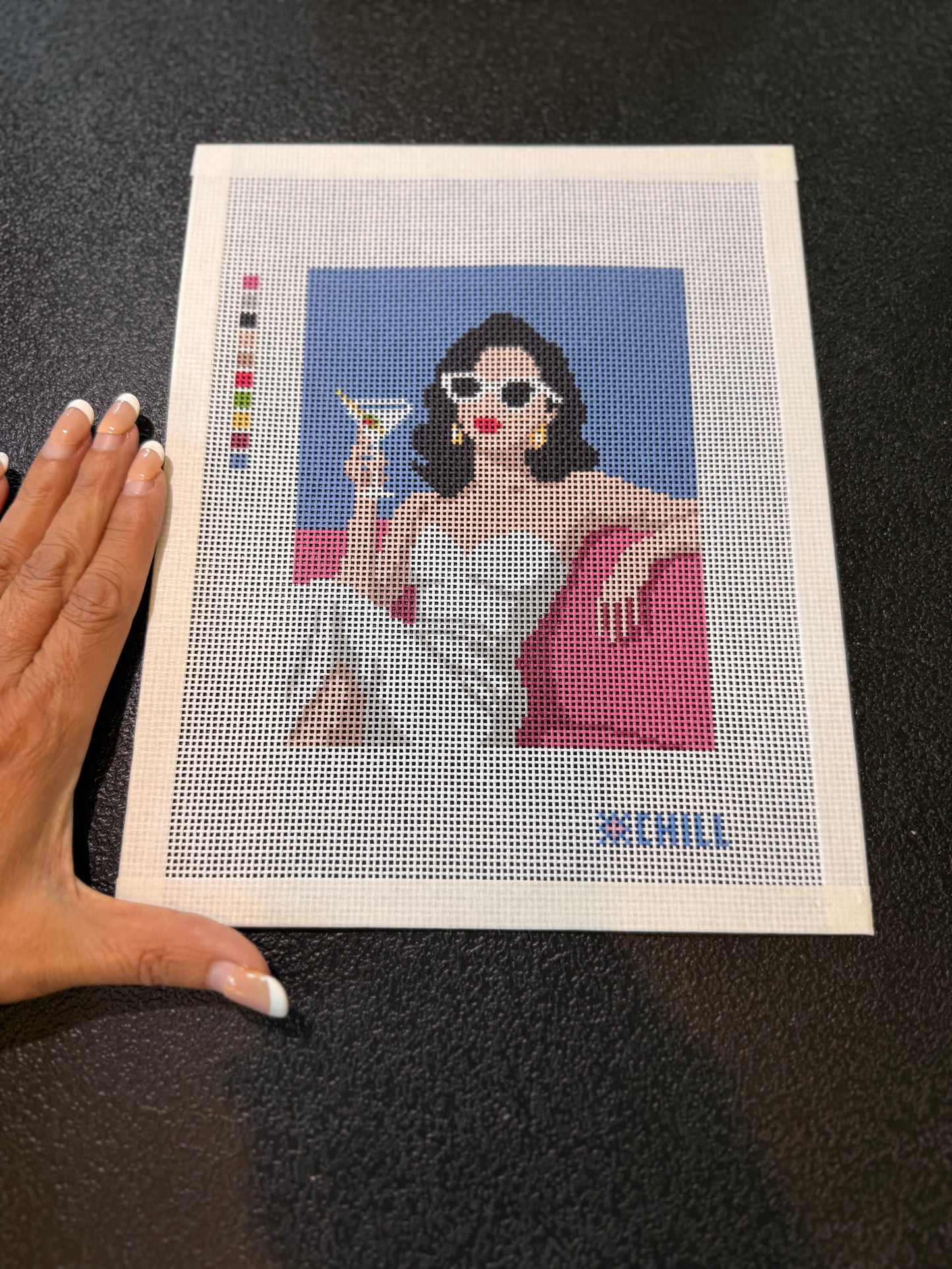 Martini on the Pink Couch Needlepoint Kit (includes threads and Stretcher Bars) | Cocktail Chic Collection (Copy)